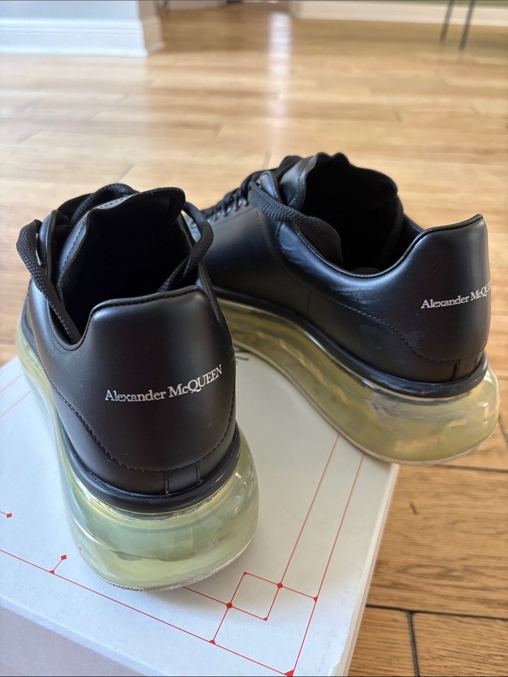 Alexander McQueen Black Leather Sneakers with Translucent Yellow-Tinted Sole - Picture 3 of 7